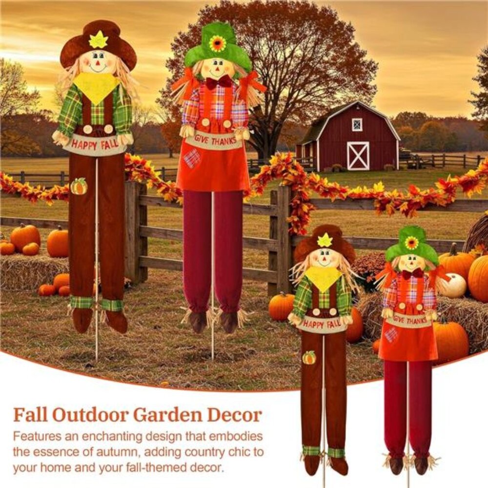 New 2 Pack Fall Harvest Scarecrow Decorations, Thanksgiving Standing - Picture 6 of 7